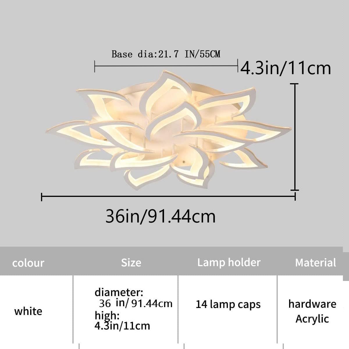 LED Dimmable Flower Shape Ceiling Light 14 Heads Modern Petal Recessed Ceiling Light with Remote Control White Metal Acrylic Ceiling Chandelier for Living Room Bedroom Dining Room