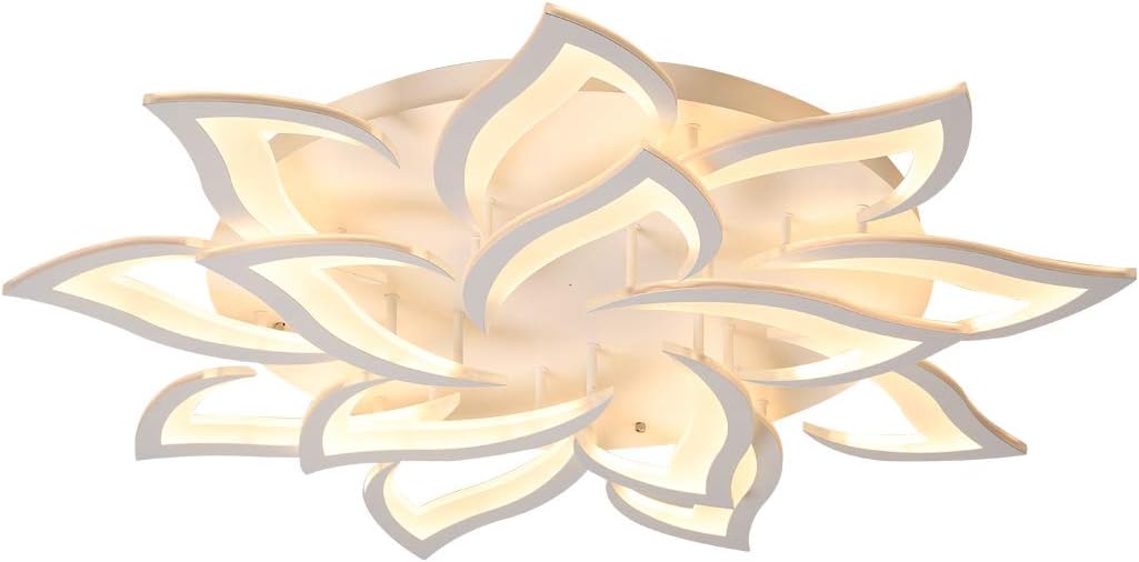 LED Dimmable Flower Shape Ceiling Light 14 Heads Modern Petal Recessed Ceiling Light with Remote Control White Metal Acrylic Ceiling Chandelier for Living Room Bedroom Dining Room