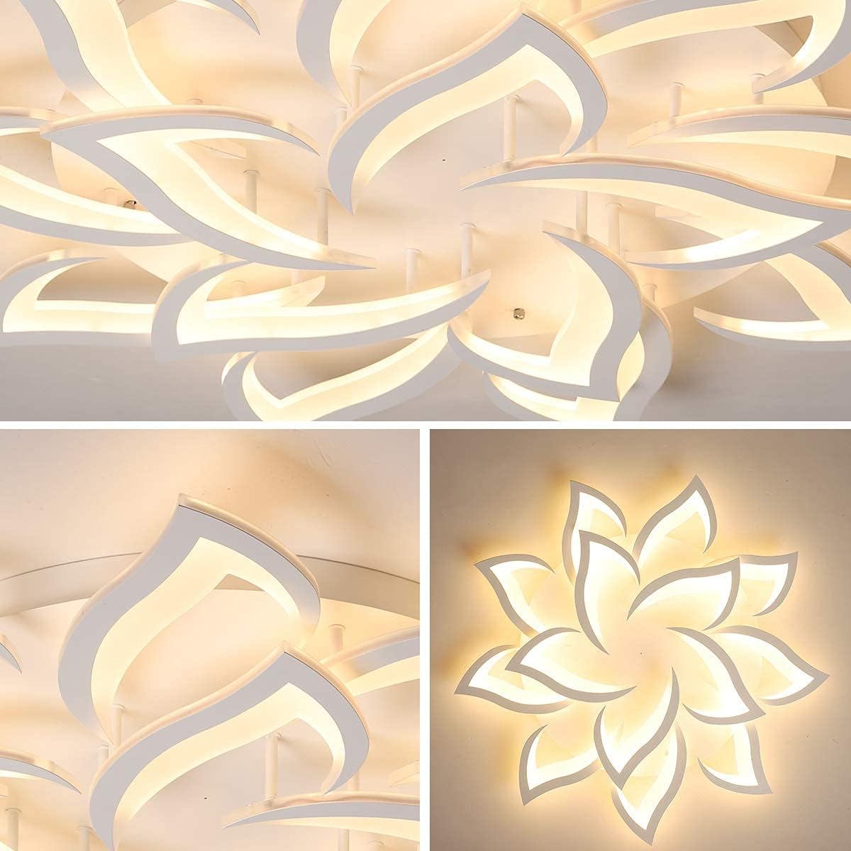 LED Dimmable Flower Shape Ceiling Light 14 Heads Modern Petal Recessed Ceiling Light with Remote Control White Metal Acrylic Ceiling Chandelier for Living Room Bedroom Dining Room