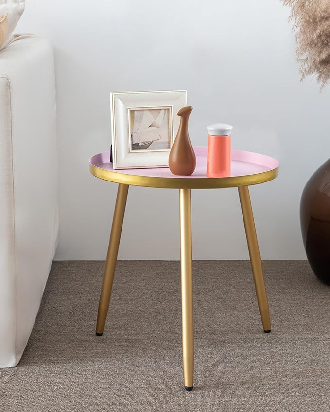 Side Table: Indoor Side Table - Round Side Table for Small Spaces - Grey Top 3 Legs