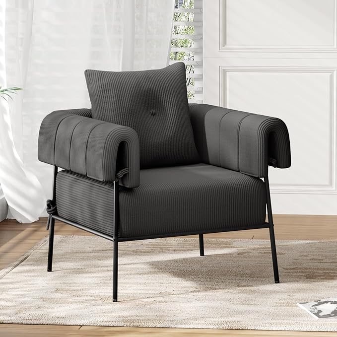 Living Room Comfortable Sofa Chair with Pillows Lounge Chair Reading Chair with Metal Frame Upholstered Chair Room Side Chair, Upholstered, Corduroy