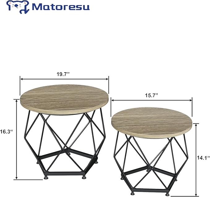 Small coffee table set of 2, modern round coffee table with metal frame, living room table easy to assemble, bedroom, office side table