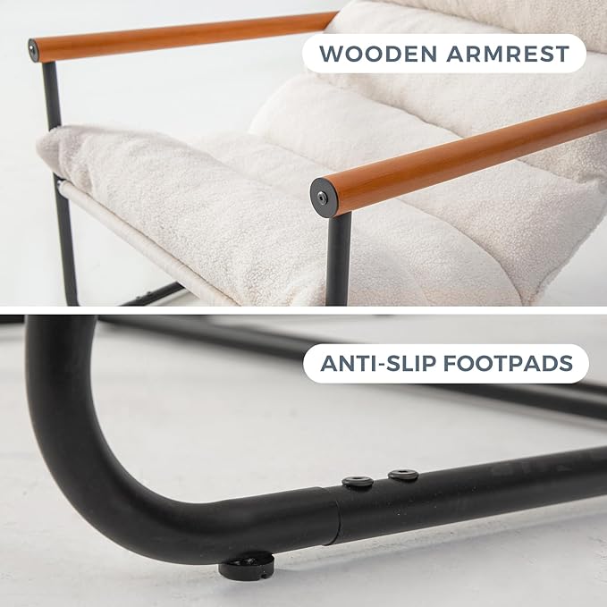 Lambskin chair, faux lambskin armchair, living room chair, reading accent chair, mid-century modern bedroom chair, teddy armchair, wooden armrests metal frame
