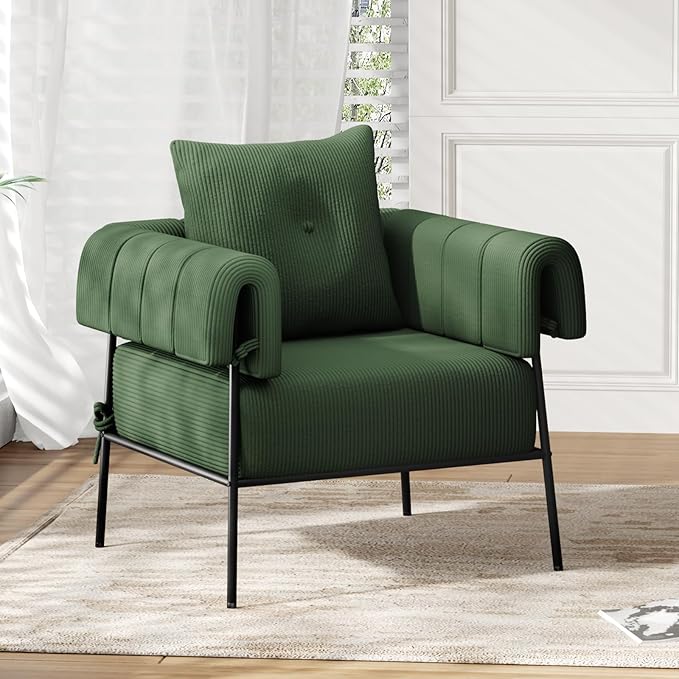 Living Room Comfortable Sofa Chair with Pillows Lounge Chair Reading Chair with Metal Frame Upholstered Chair Room Side Chair, Upholstered, Corduroy