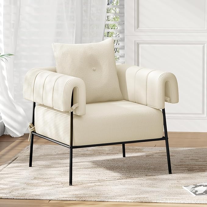 Living Room Comfortable Sofa Chair with Pillows Lounge Chair Reading Chair with Metal Frame Upholstered Chair Room Side Chair, Upholstered, Corduroy