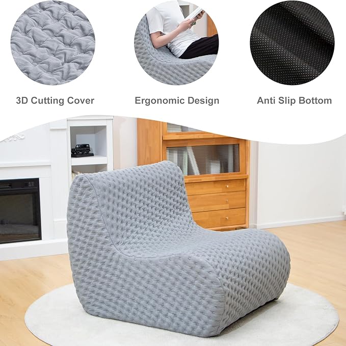 Single Foam Sofa, Armless Floor Sofa, One-piece High-density Foam, Removable, Machine Washable Cover, Gray