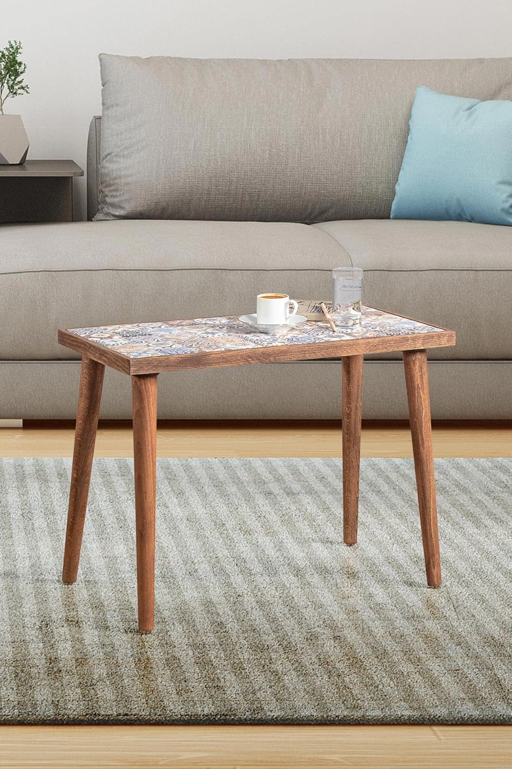 Coffee Table, Side Table, Nightstand Nesting Table Home Decorative Table, Nightstand Decorative Table Home Essential Wood Tile Top Rustic Table Ceramic Tile Mexican Tile Table