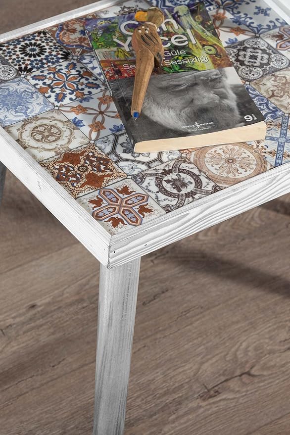 Coffee Table, Side Table, Nightstand Nesting Table Home Decorative Table, Nightstand Decorative Table Home Essential Wood Tile Top Rustic Table Ceramic Tile Mexican Tile Table