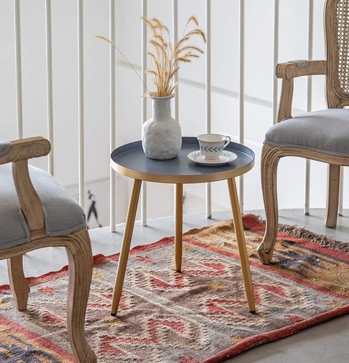 Side Table: Indoor Side Table - Round Side Table for Small Spaces - Grey Top 3 Legs