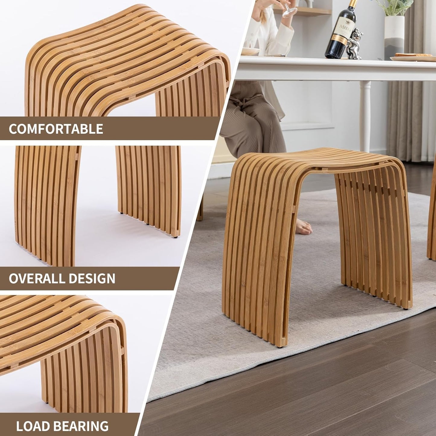 Bamboo dining stools and chairs - durable and beautifully designed for dining rooms, living rooms, bedrooms and bathrooms