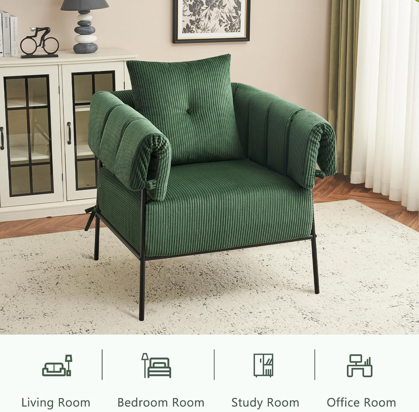 Living Room Comfortable Sofa Chair with Pillows Lounge Chair Reading Chair with Metal Frame Upholstered Chair Room Side Chair, Upholstered, Corduroy