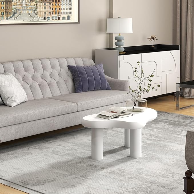 Cloud Coffee Table, Unique Design Living Room and Bedroom Decorative Table, Stylish and Functional Furniture Piece - Durable and Easy to Clean, Free Form with 3 Legs, 34 Inch, Cream White