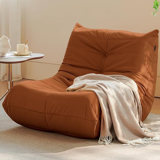 Adult bean bag chair, modern suede fabric fireplace chair, premium microfiber caterpillar sofa, corner Togo lazy chair sofa for living room/bedroom/salon/office, single