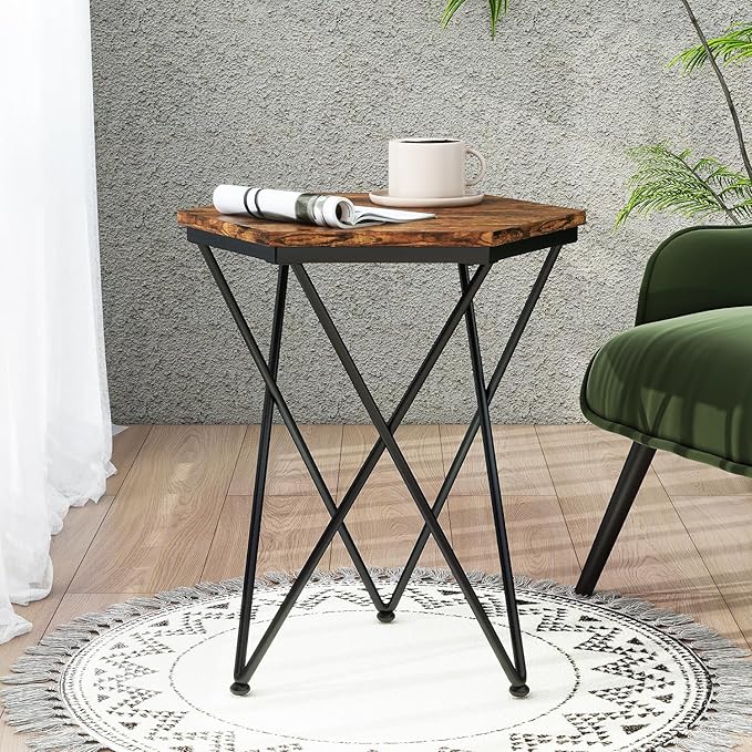 Side Table, Modern Small End Table with Imitation Marble Panel, Sofa Tables with Gold Metal Legs, Coffee Accent Tables for Living Room, Bedroom, Office