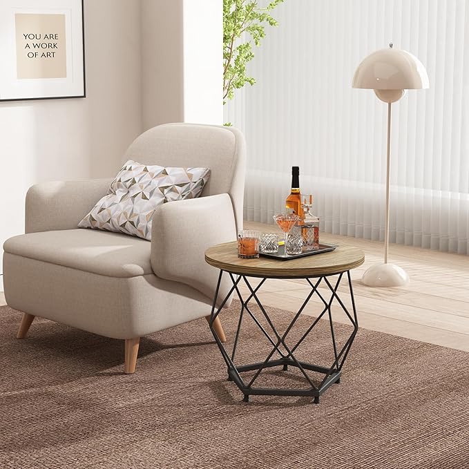 Small coffee table set of 2, modern round coffee table with metal frame, living room table easy to assemble, bedroom, office side table