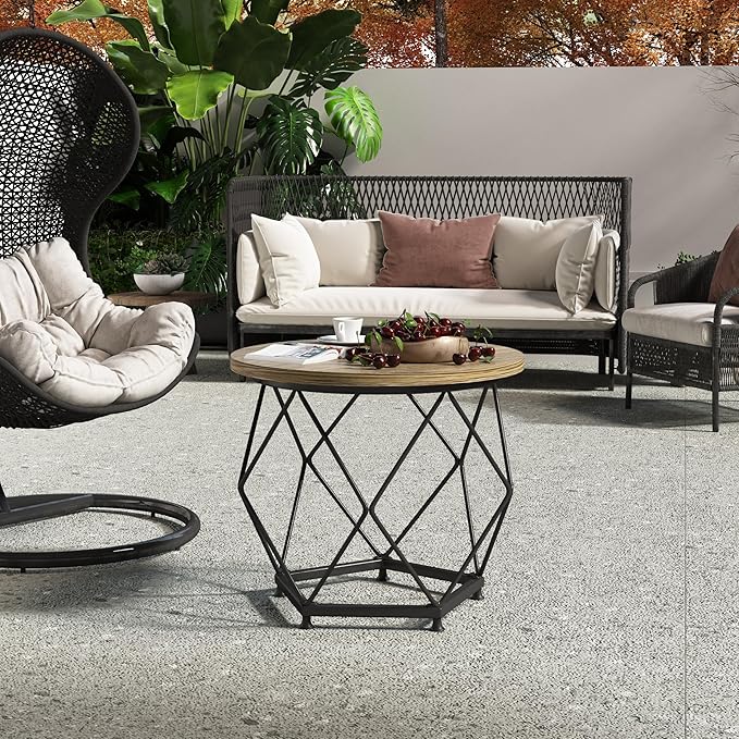 Small coffee table set of 2, modern round coffee table with metal frame, living room table easy to assemble, bedroom, office side table