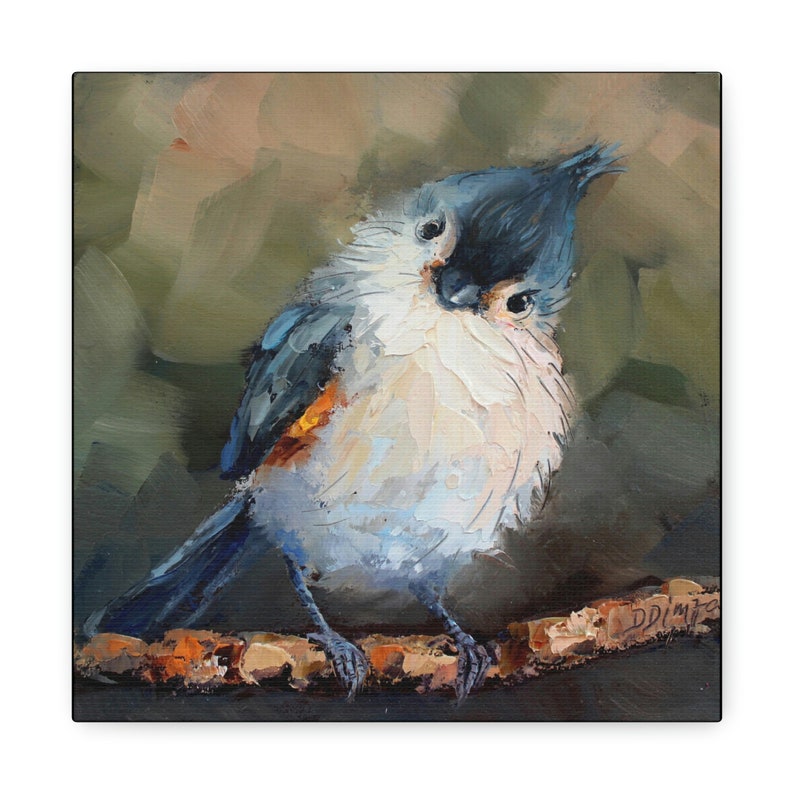 Tufted titmouse bird print on Canvas Gallery Wraps designed of original oil painting by Daiga Dimza