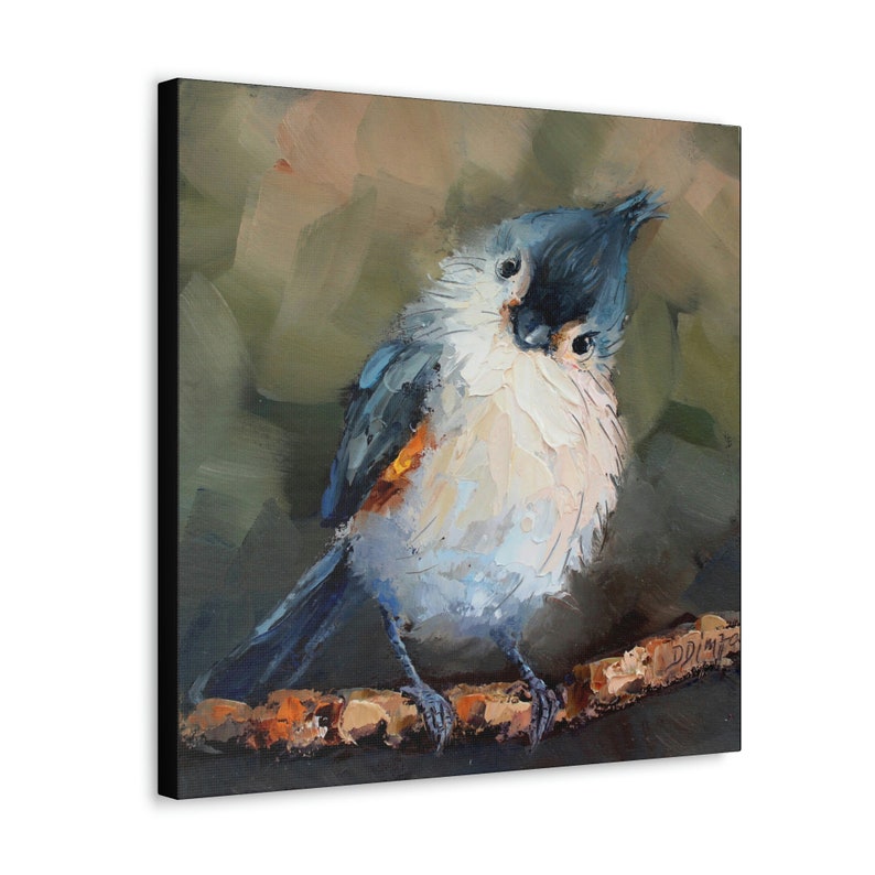 Tufted titmouse bird print on Canvas Gallery Wraps designed of original oil painting by Daiga Dimza
