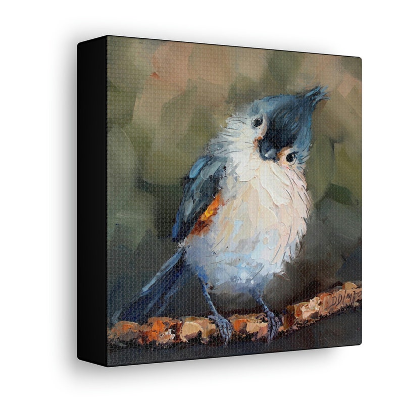 Tufted titmouse bird print on Canvas Gallery Wraps designed of original oil painting by Daiga Dimza