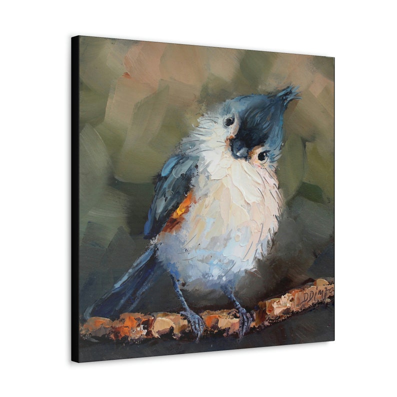 Tufted titmouse bird print on Canvas Gallery Wraps designed of original oil painting by Daiga Dimza