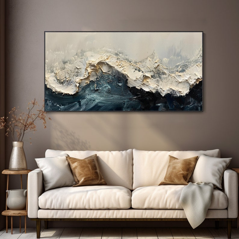 3D Wave Green Texture Oil Painting Wabi-Sabi Art
