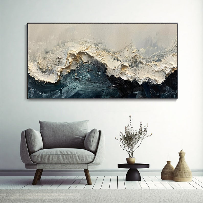 3D Wave Green Texture Oil Painting Wabi-Sabi Art