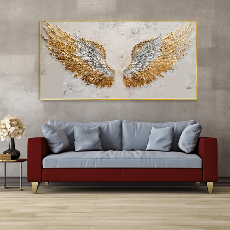 3D Abstract Wings Textured Wall Art Original Golden Wings Painting