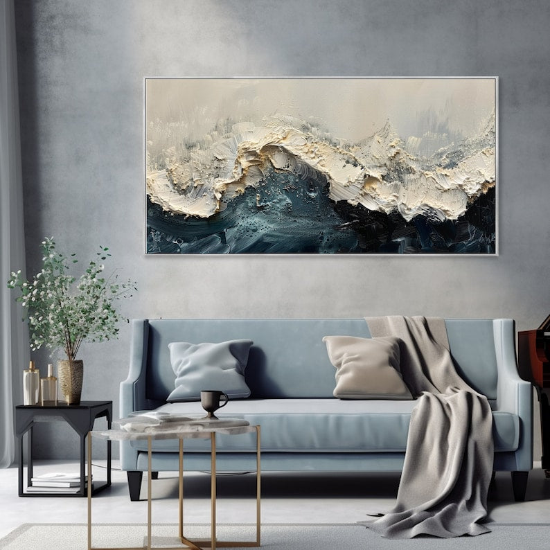 3D Wave Green Texture Oil Painting Wabi-Sabi Art