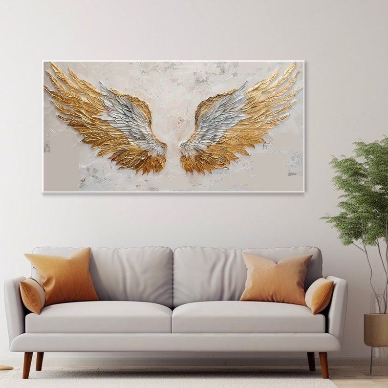 3D Abstract Wings Textured Wall Art Original Golden Wings Painting