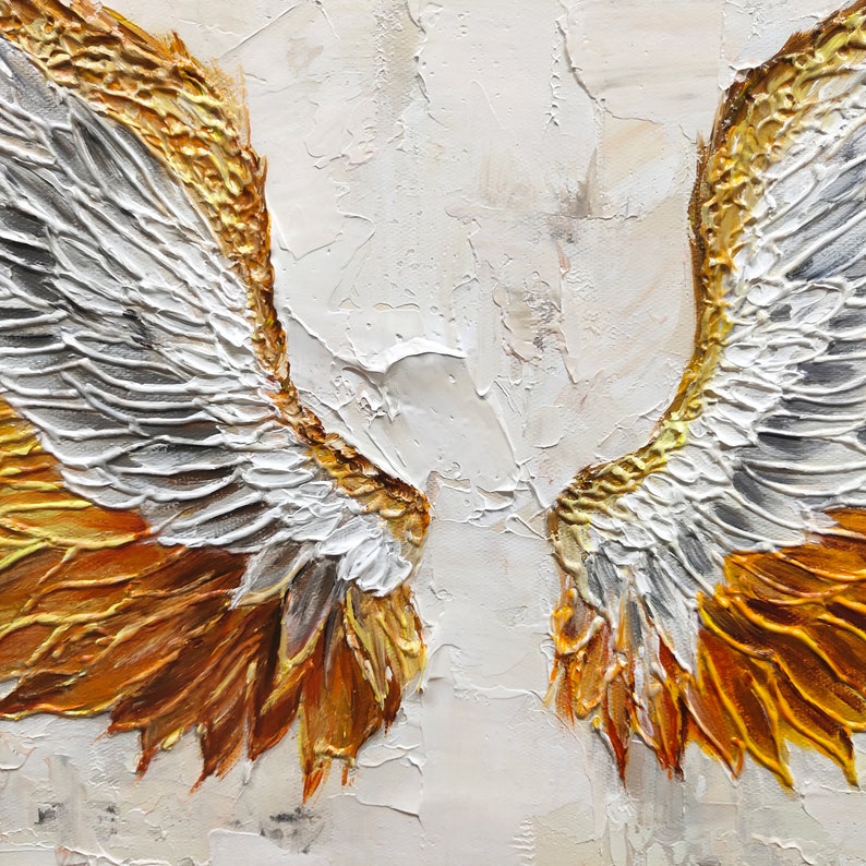 3D Abstract Wings Textured Wall Art Original Golden Wings Painting