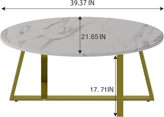 Coffee Table White Faux Marble Coffee Table for Living Room,Oval Center Table Modern Tea Table for Small Space,Wooden Living Room Tables End Table with Sturdy Gold Metal Leg