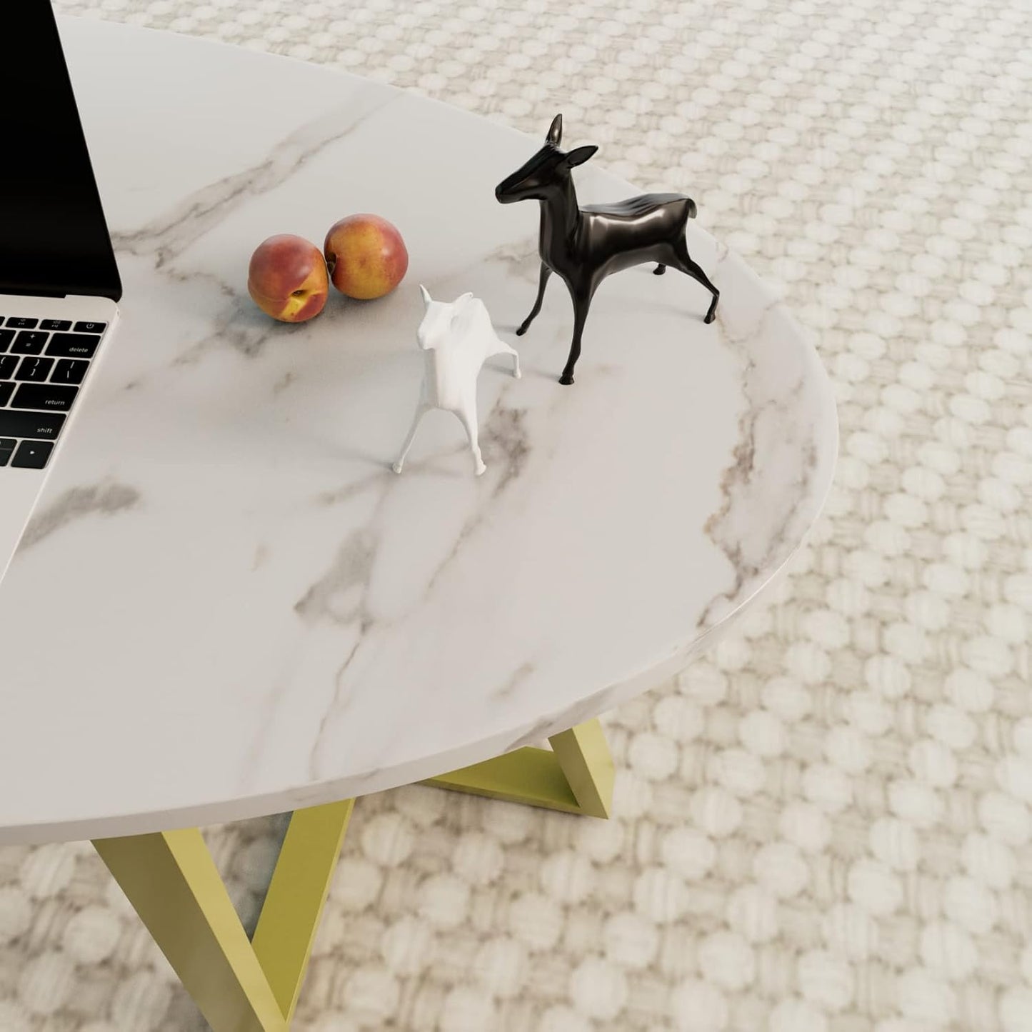 Coffee Table White Faux Marble Coffee Table for Living Room,Oval Center Table Modern Tea Table for Small Space,Wooden Living Room Tables End Table with Sturdy Gold Metal Leg