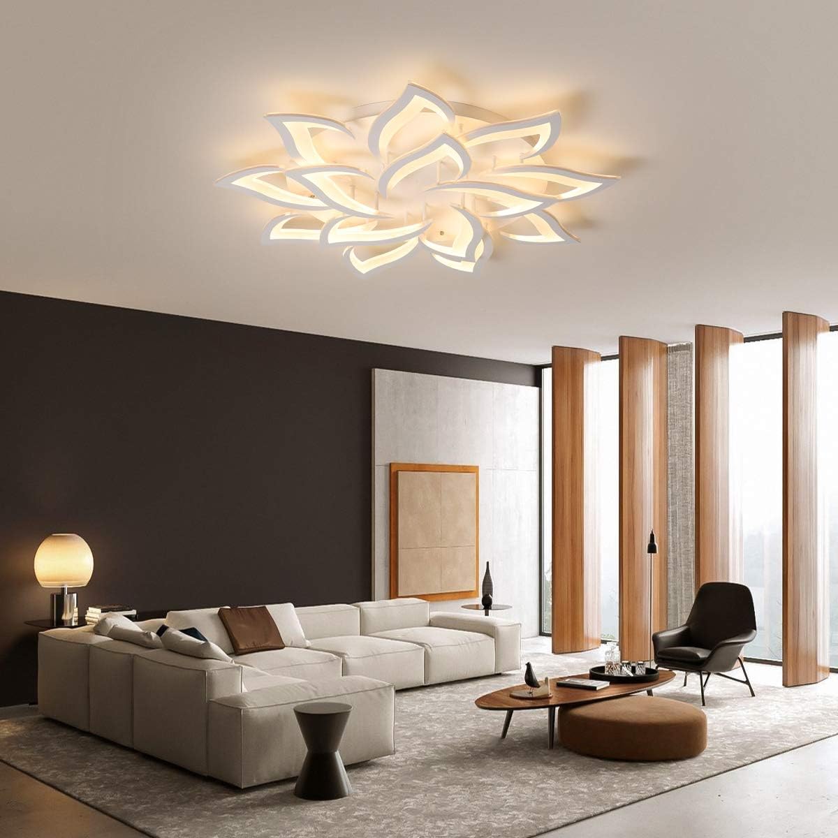 LED Dimmable Flower Shape Ceiling Light 14 Heads Modern Petal Recessed Ceiling Light with Remote Control White Metal Acrylic Ceiling Chandelier for Living Room Bedroom Dining Room