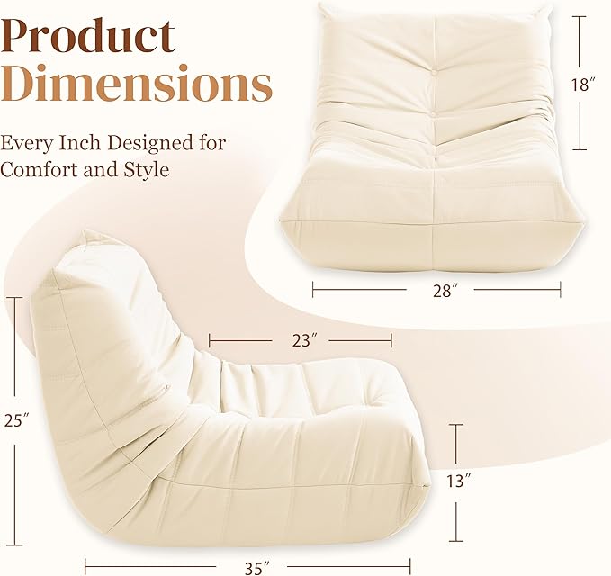 Adult bean bag chair, modern suede fabric fireplace chair, premium microfiber caterpillar sofa, corner Togo lazy chair sofa for living room/bedroom/salon/office, single