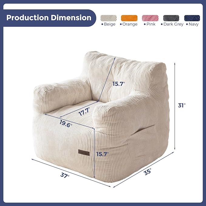 Bean bag chair, tufted bean bag sofa lazy chair, living room sofa with filling, suitable for adults, teenagers and children, corded fabric upholstered sofa, suitable for bedroom dormitory