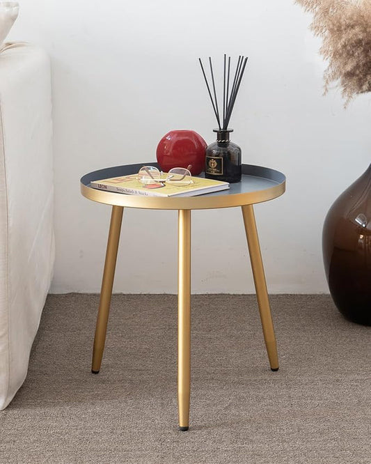 Side Table: Indoor Side Table - Round Side Table for Small Spaces - Grey Top 3 Legs