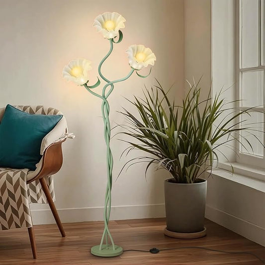 Vintage 3 Heads Flower Floor Lamp for Living Room,3 Color Modes LED Modern Corner Standing Lamp with Goosenecks, Bright Tall Cute Dimmable Lamp for Kids Reading Girls' Bedroom Office Home Decor