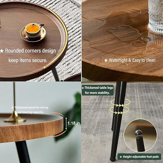 Round Nesting Coffee Table, Walnut End Tables with Fluted, Mid Century Modern Center Tables, Easy Assembly Circle Side Tables for Living Room, Bedroom, Office and Balcony Yard (Walnut)