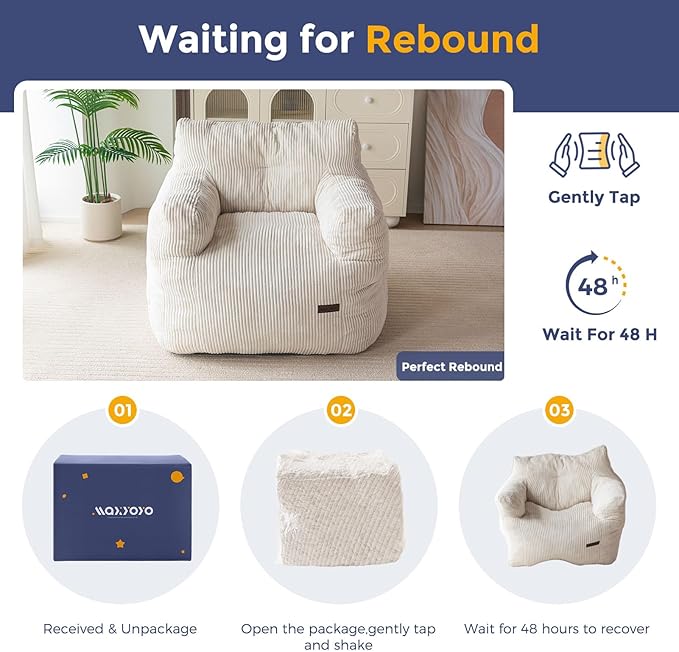 Bean bag chair, tufted bean bag sofa lazy chair, living room sofa with filling, suitable for adults, teenagers and children, corded fabric upholstered sofa, suitable for bedroom dormitory