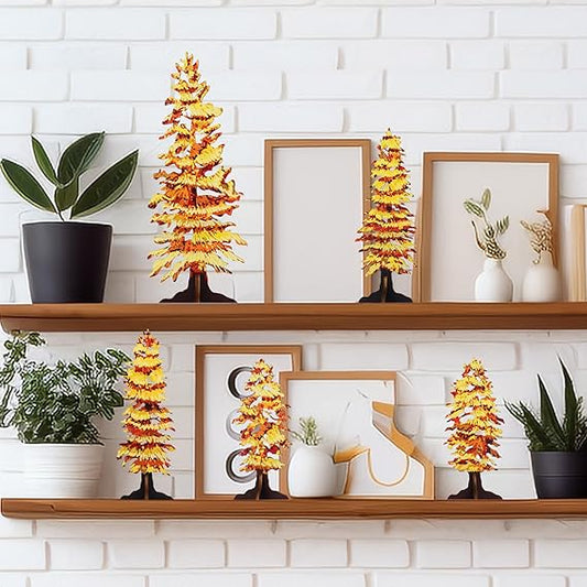 5 Pcs Fall Decor Gold Fall Mantel Decor Wooden Free Standing Fall Trees Art Rustic Fall Decorations for Home Thanksgiving Decor Fall Trees Centerpiece for Table Shelf Mantel (Rustic)