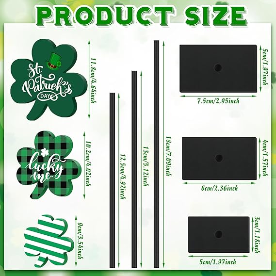 3 Pcs St Patrick's Day Decorations Irish Wood Shamrock Tabletop Decor Green Lucky Clover Block Sign Tall Standing Freestanding St Patrick Centerpiece for Table Home Party(Retro)