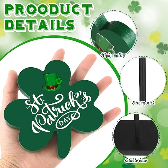 3 Pcs St Patrick's Day Decorations Irish Wood Shamrock Tabletop Decor Green Lucky Clover Block Sign Tall Standing Freestanding St Patrick Centerpiece for Table Home Party(Retro)