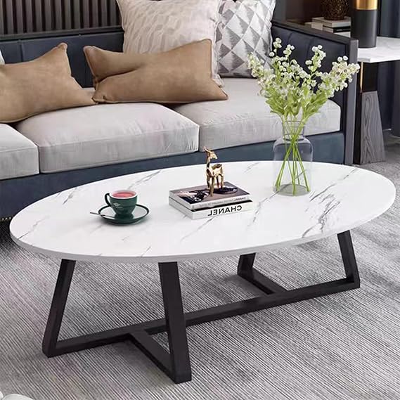 Coffee Table White Faux Marble Coffee Table for Living Room,Oval Center Table Modern Tea Table for Small Space,Wooden Living Room Tables End Table with Sturdy Gold Metal Leg