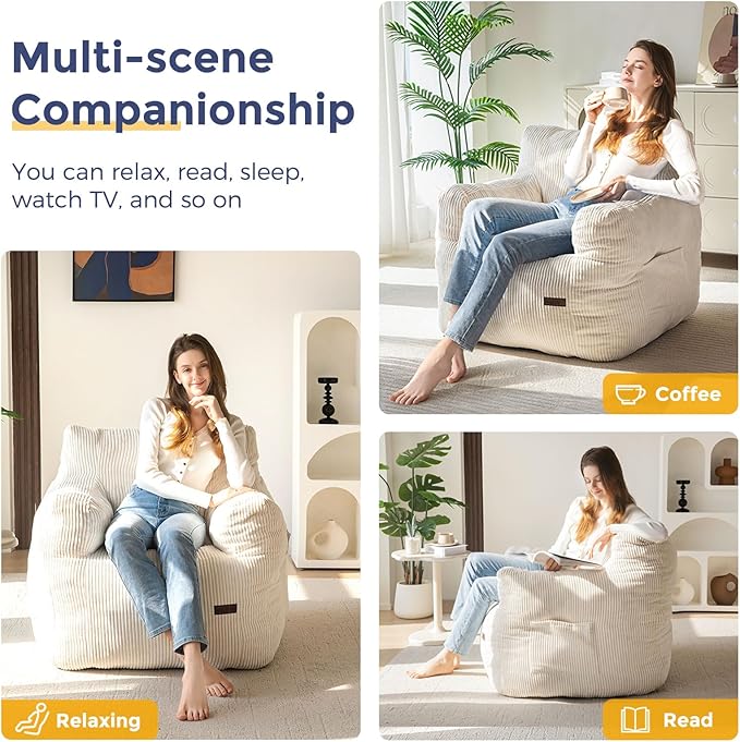 Bean bag chair, tufted bean bag sofa lazy chair, living room sofa with filling, suitable for adults, teenagers and children, corded fabric upholstered sofa, suitable for bedroom dormitory