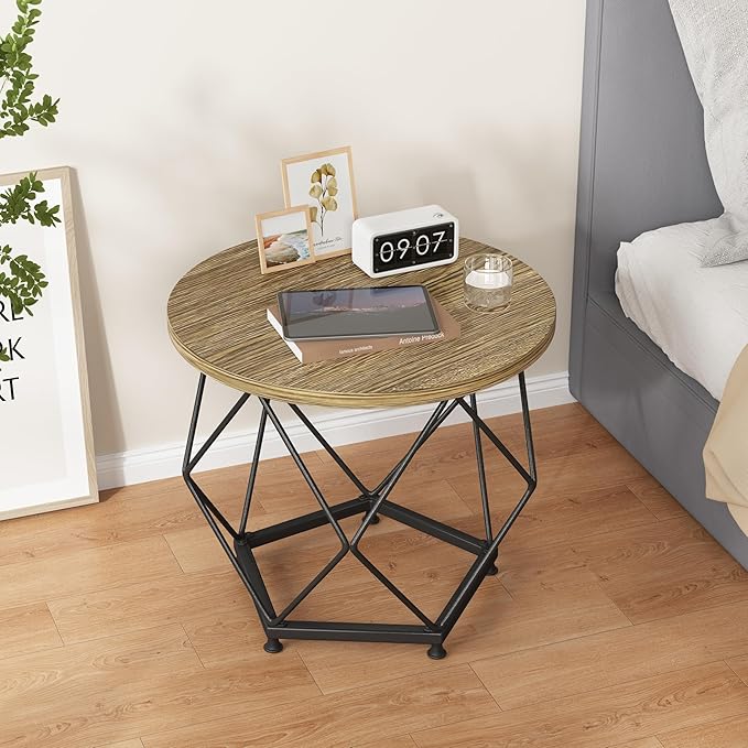 Small coffee table set of 2, modern round coffee table with metal frame, living room table easy to assemble, bedroom, office side table