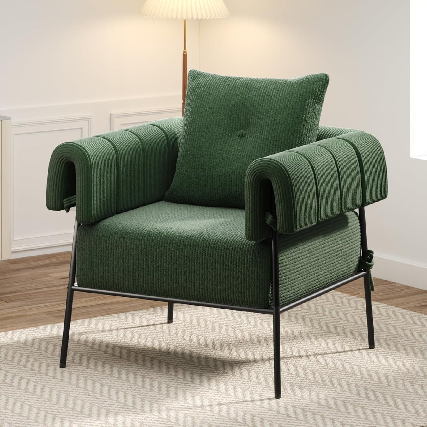 Living Room Comfortable Sofa Chair with Pillows Lounge Chair Reading Chair with Metal Frame Upholstered Chair Room Side Chair, Upholstered, Corduroy