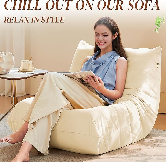 Adult bean bag chair, modern suede fabric fireplace chair, premium microfiber caterpillar sofa, corner Togo lazy chair sofa for living room/bedroom/salon/office, single
