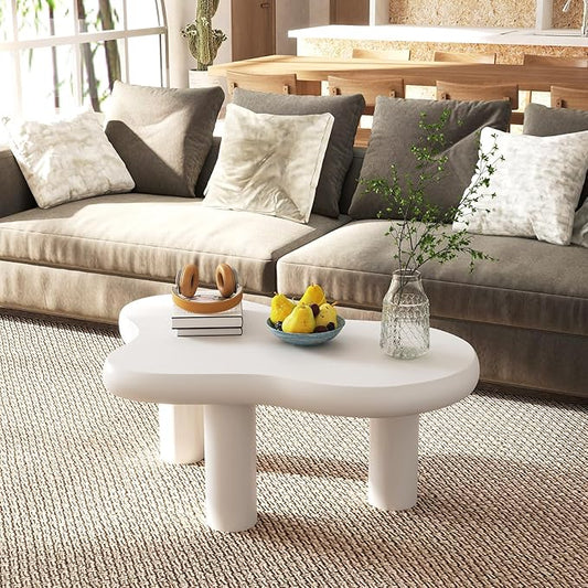 Cloud Coffee Table, Unique Design Living Room and Bedroom Decorative Table, Stylish and Functional Furniture Piece - Durable and Easy to Clean, Free Form with 3 Legs, 34 Inch, Cream White
