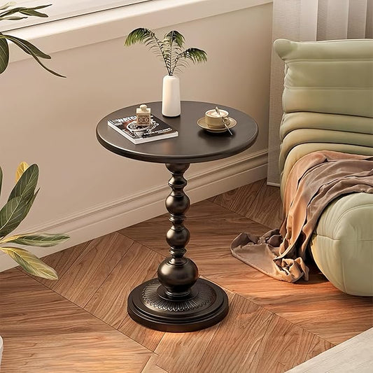 Metal Small End Table, Vintage Matte Black Round Side Table Nightstand for Bedside or Sofa, Small Accent Base Table for Living Room Corner Bedroom Patio and Bar (Matte Black) Visit Funecy flagship store