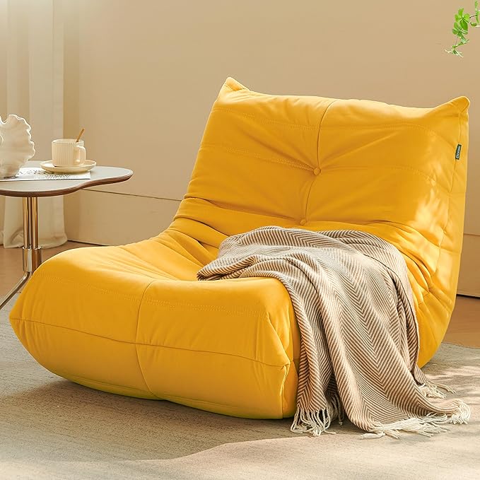 Adult bean bag chair, modern suede fabric fireplace chair, premium microfiber caterpillar sofa, corner Togo lazy chair sofa for living room/bedroom/salon/office, single